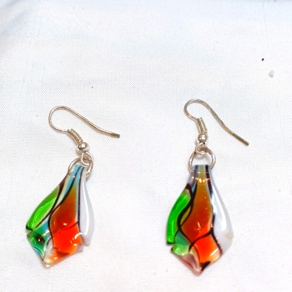Glass Hand Made Drop Womans Earrings - Picture 4 of 6